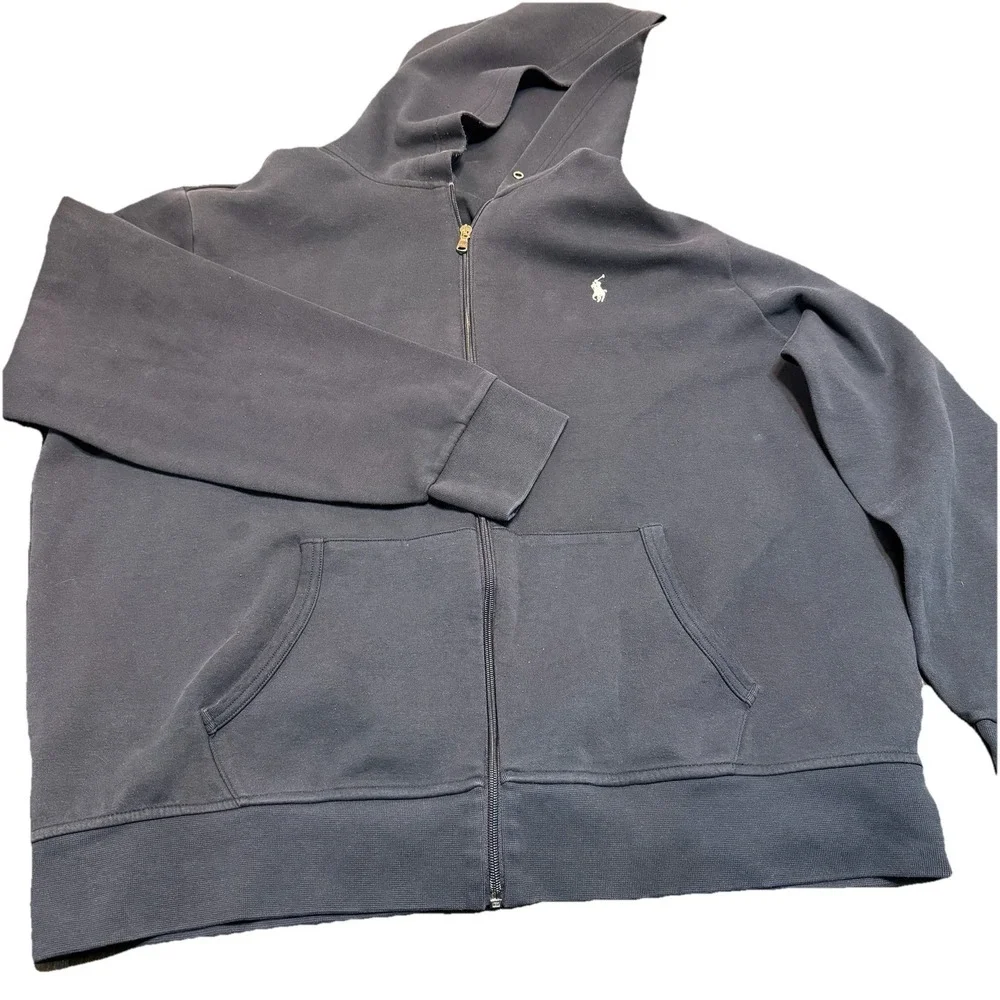 Polo Ralph Lauren Hoodie Mens Medium Blue Sweater Full Zip‎ Hooded Size 2XL XXL